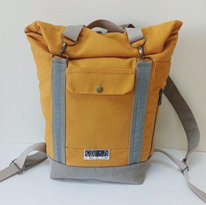 Sac à dos coursier toile coton Thèbes safran - Toile Cayman beige