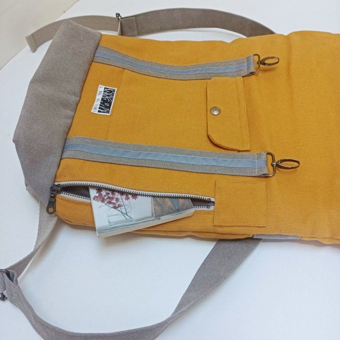 Sac à dos coursier toile coton Thèbes safran - Toile Cayman beige
