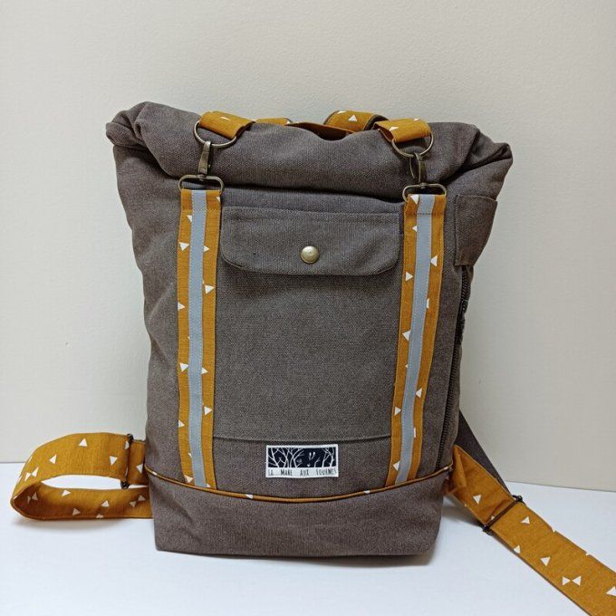 Sac à dos coursier toile Cayman taupe - jaune