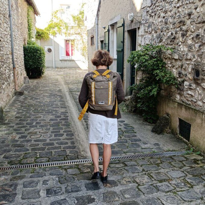 Sac à dos coursier toile Cayman taupe - jaune