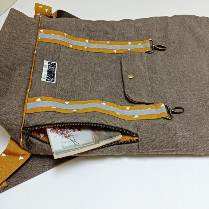 Sac à dos coursier toile Cayman taupe - jaune