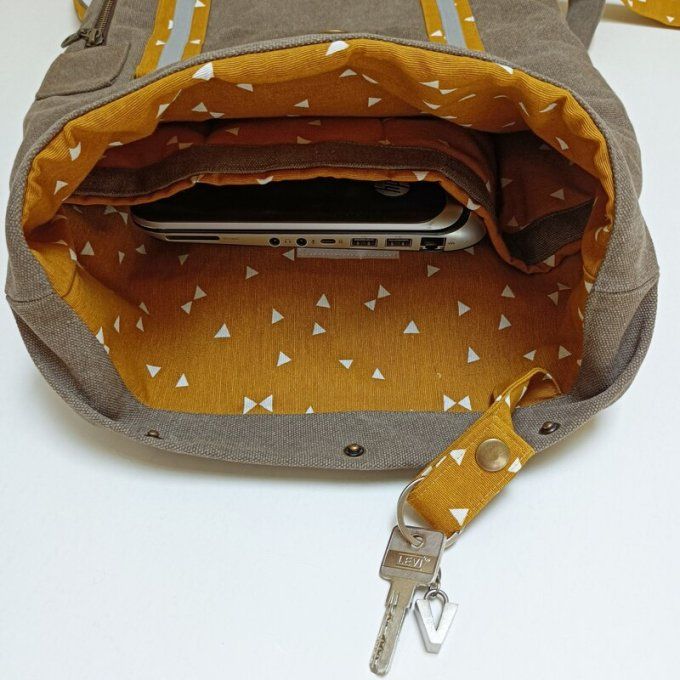 Sac à dos coursier toile Cayman taupe - jaune
