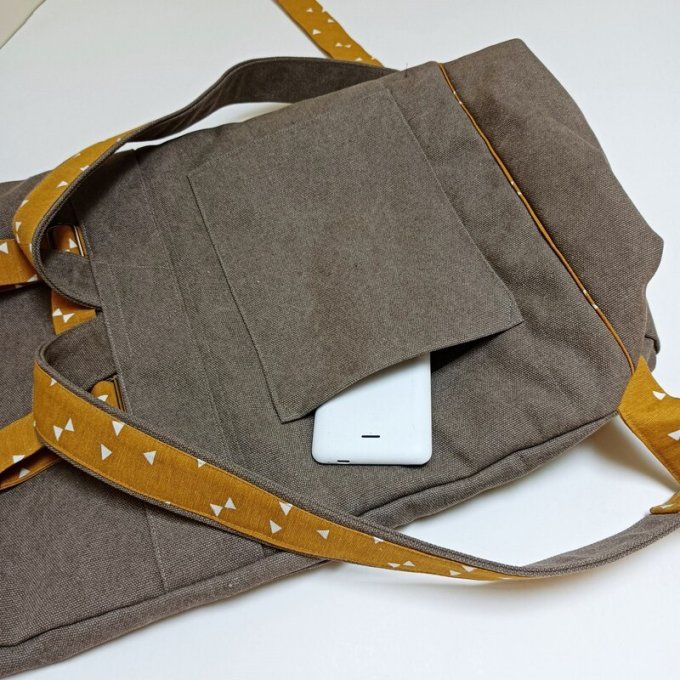Sac à dos coursier toile Cayman taupe - jaune