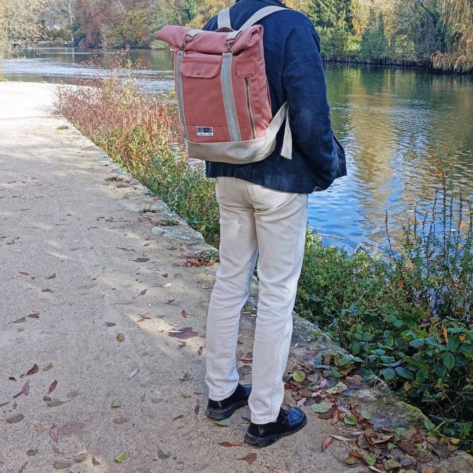 Sac à dos coursier toile Cayman terracotta - beige