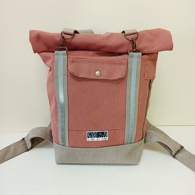 Sac à dos coursier toile Cayman terracotta - beige