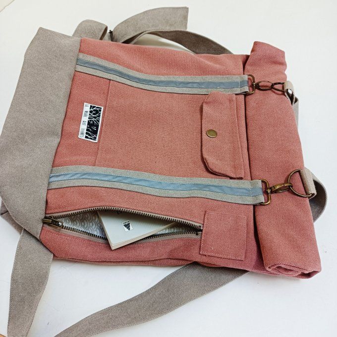 Sac à dos coursier toile Cayman terracotta - beige