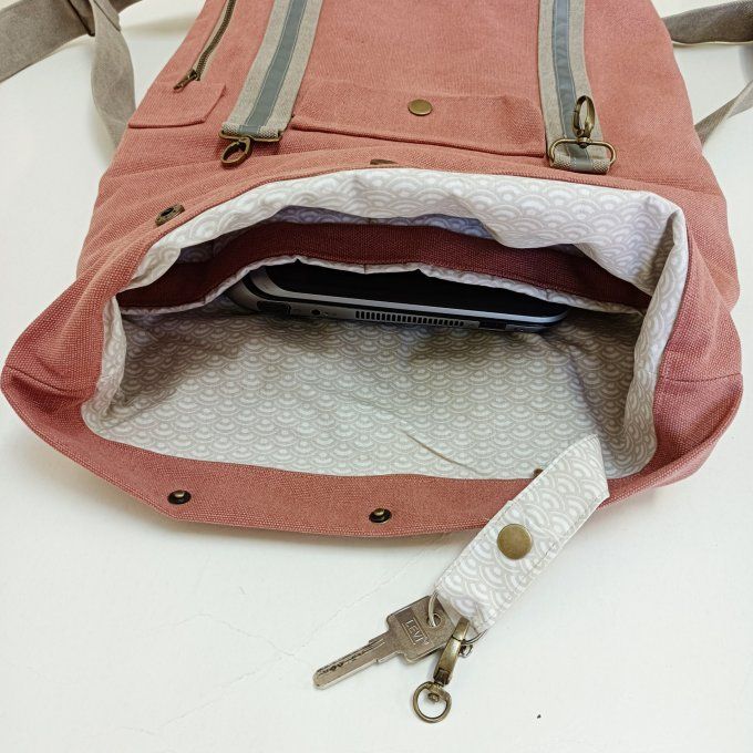 Sac à dos coursier toile Cayman terracotta - beige