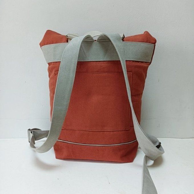 Sac à dos coursier toile coton Thèbes terracotta - beige