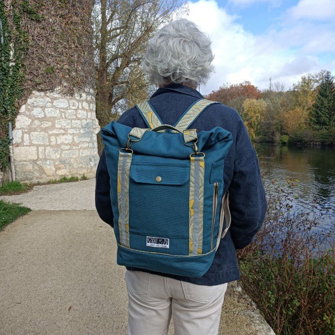 Sac à dos coursier toile Thèbes vert -Harvest jaune