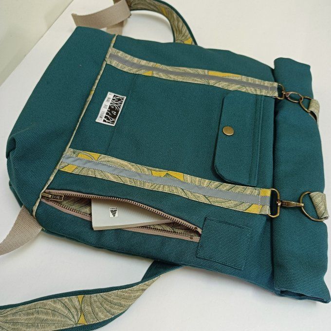 Sac à dos coursier toile Thèbes vert -Harvest jaune