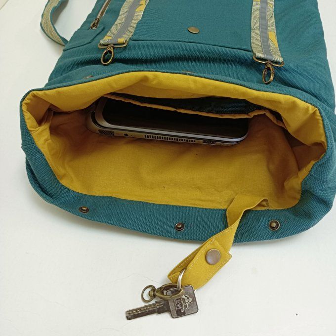 Sac à dos coursier toile Thèbes vert -Harvest jaune