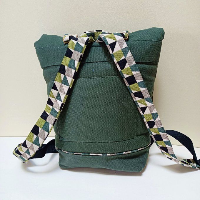 Sac à dos coursier toile coton Thèbes vert sauge - triangles