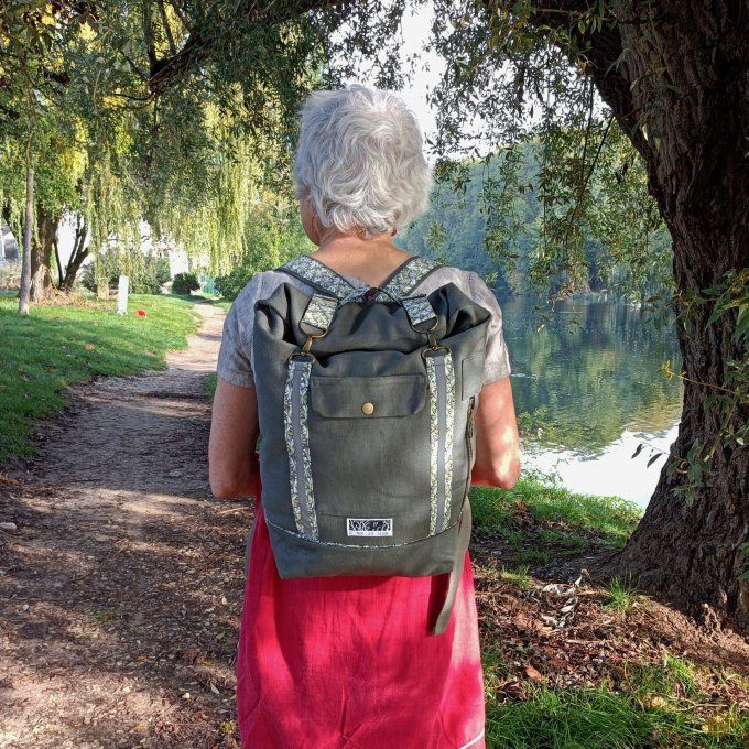 Sac à dos coursier toile Thèbes vert sauge-Coton Futon vert