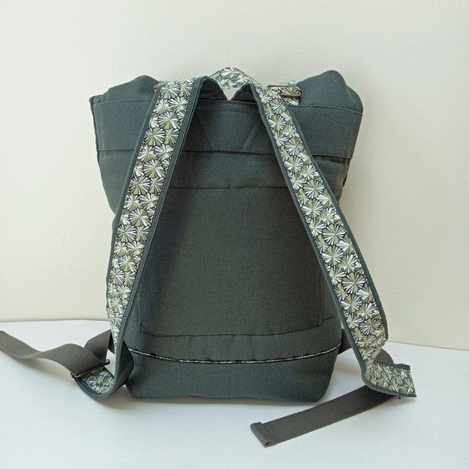 Sac à dos coursier toile Thèbes vert sauge-Coton Futon vert