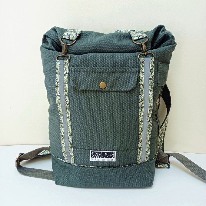 Sac à dos coursier toile Thèbes vert sauge-Coton Futon vert