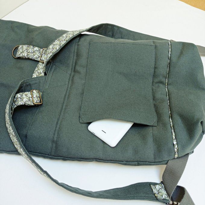 Sac à dos coursier toile Thèbes vert sauge-Coton Futon vert