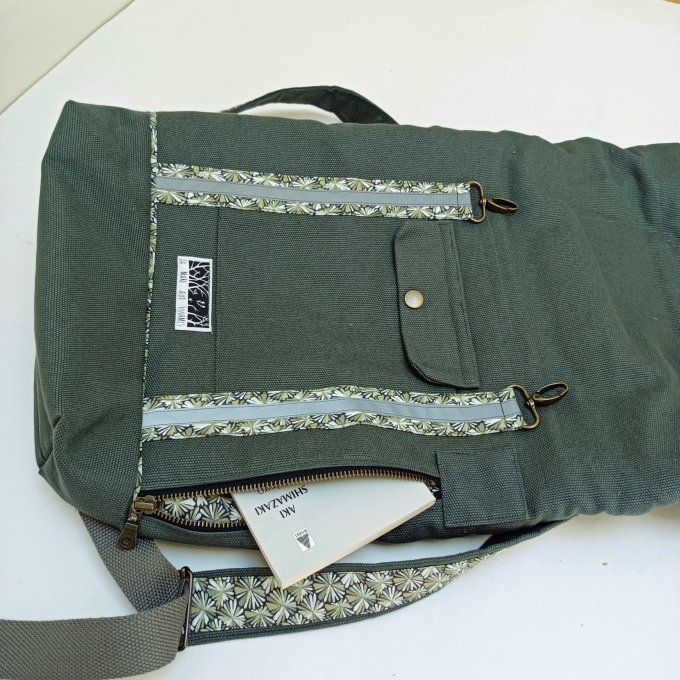 Sac à dos coursier toile Thèbes vert sauge-Coton Futon vert
