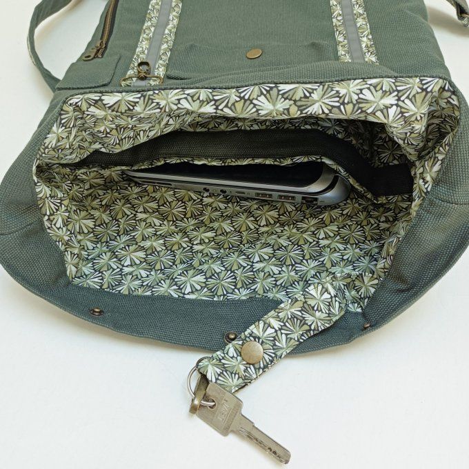 Sac à dos coursier toile Thèbes vert sauge-Coton Futon vert