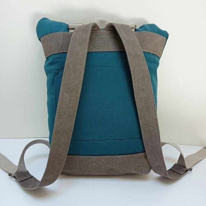 Sac à dos coursier toile coton Thébes vert/taupe