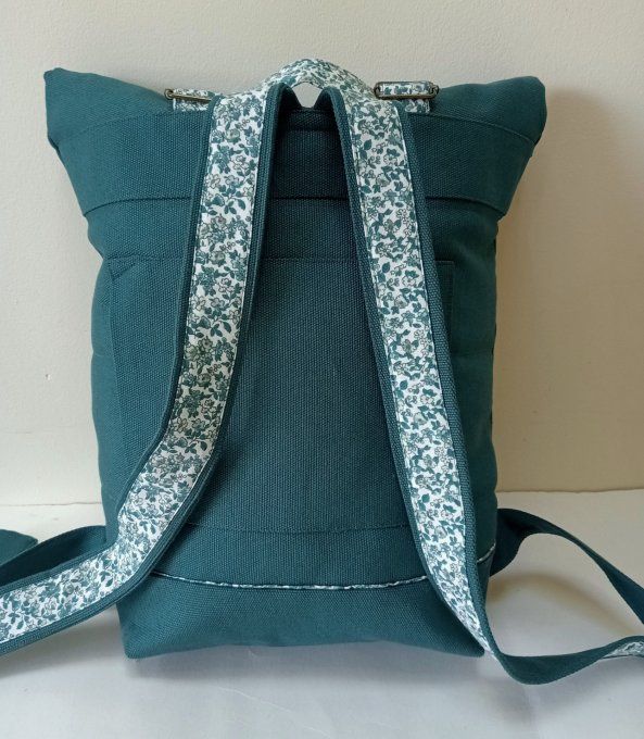Sac à dos coursier toile coton Thèbes vert pin / fleurs