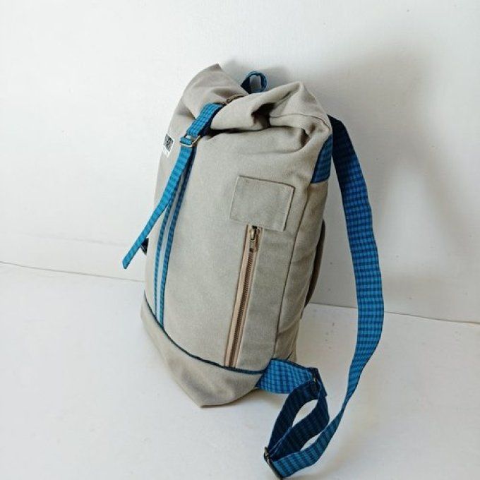 Sac à dos rolltop beige-bleu