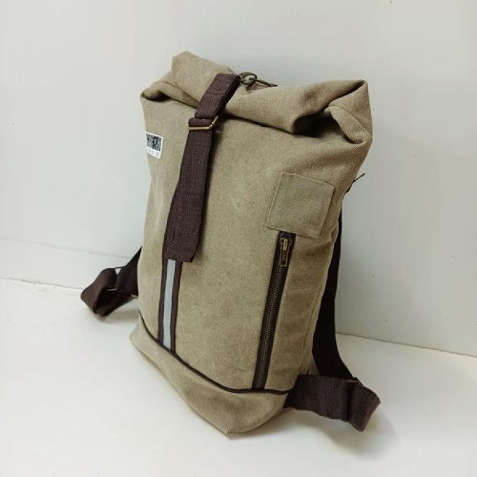 Sac à dos rolltop kaki-brun