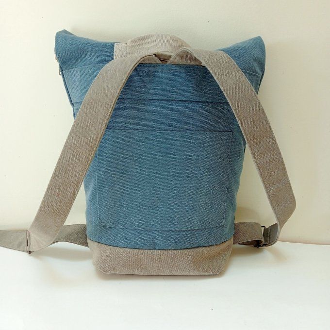 Sac à dos zip-top toile Cayman bleu denim - ficelle