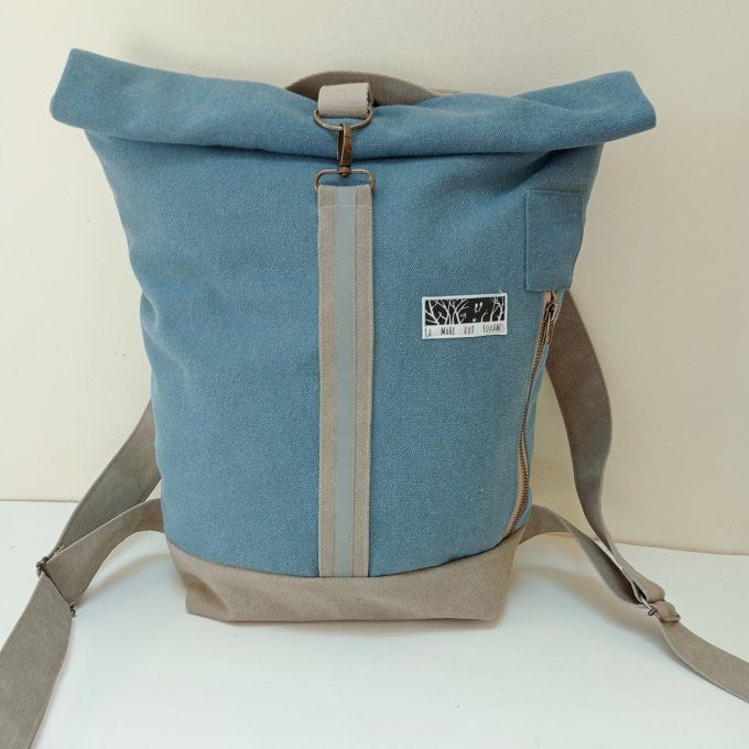Sac à dos zip-top toile Cayman bleu denim - ficelle