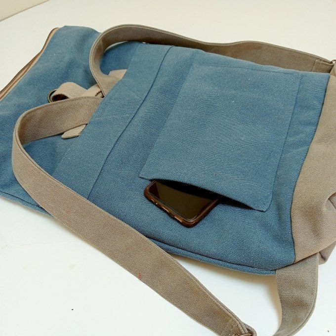 Sac à dos zip-top toile Cayman bleu denim - ficelle