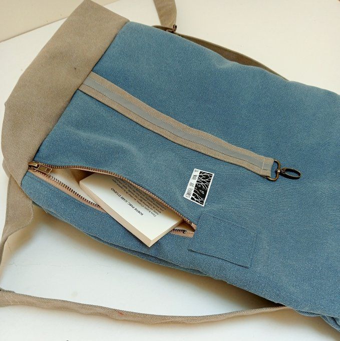 Sac à dos zip-top toile Cayman bleu denim - ficelle