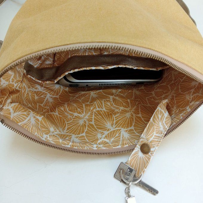 Sac à dos zip top toile Cayman jaune/beige 