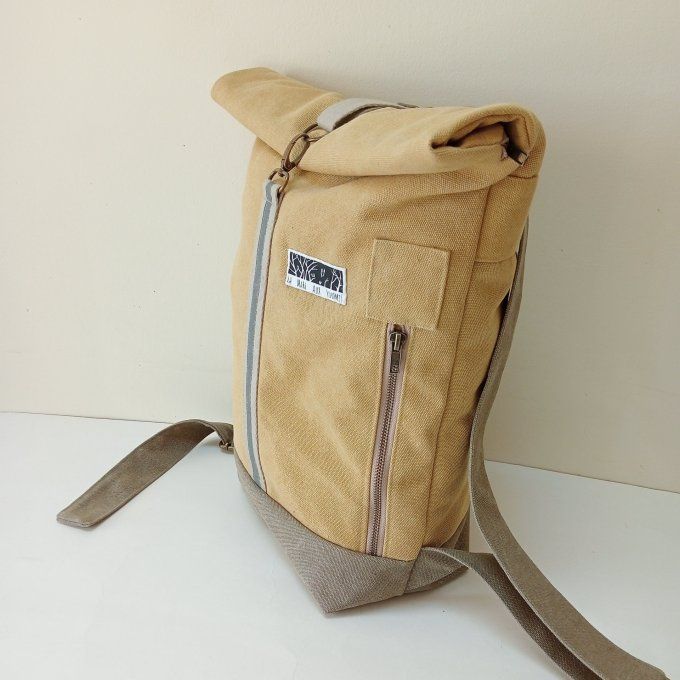 Sac à dos zip top toile Cayman jaune/beige 