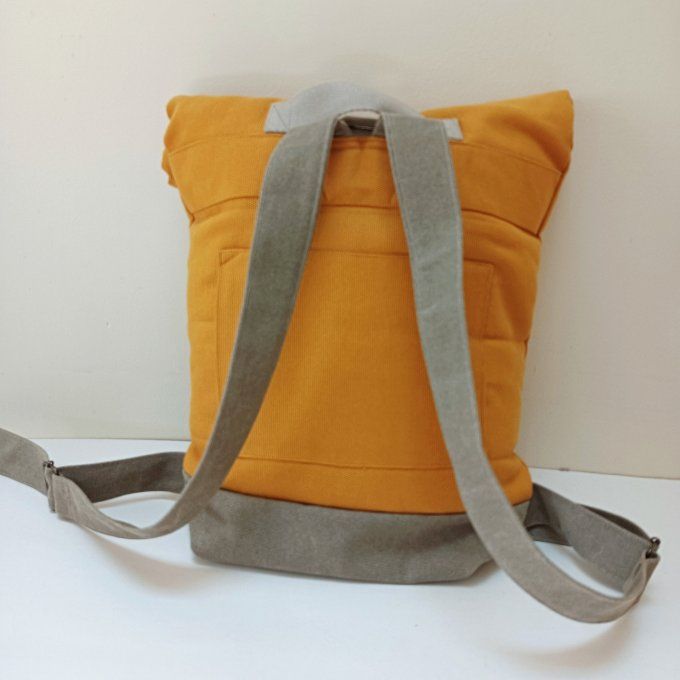 Sac à dos zip top toile coton Thèbes  safran/bronze