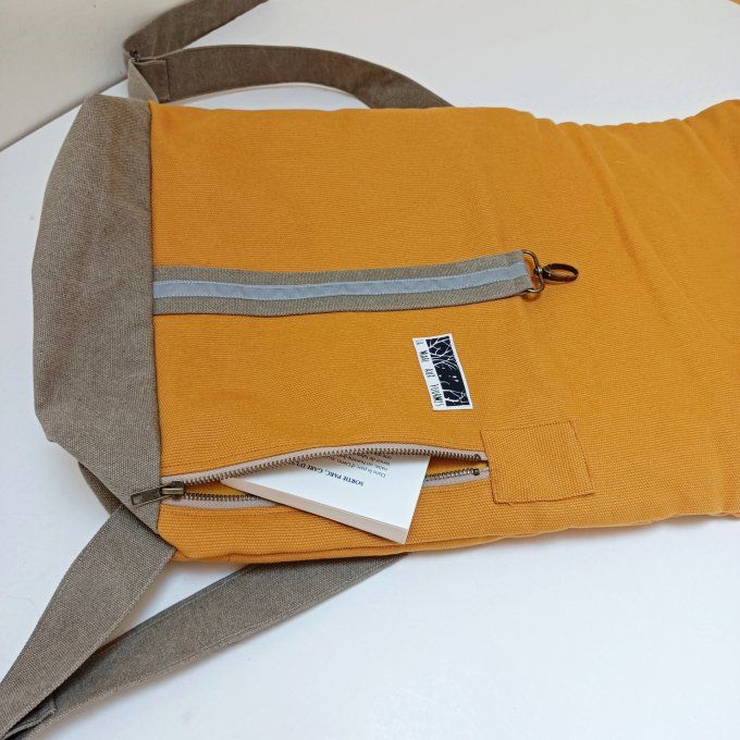 Sac à dos zip top toile coton Thèbes  safran/bronze