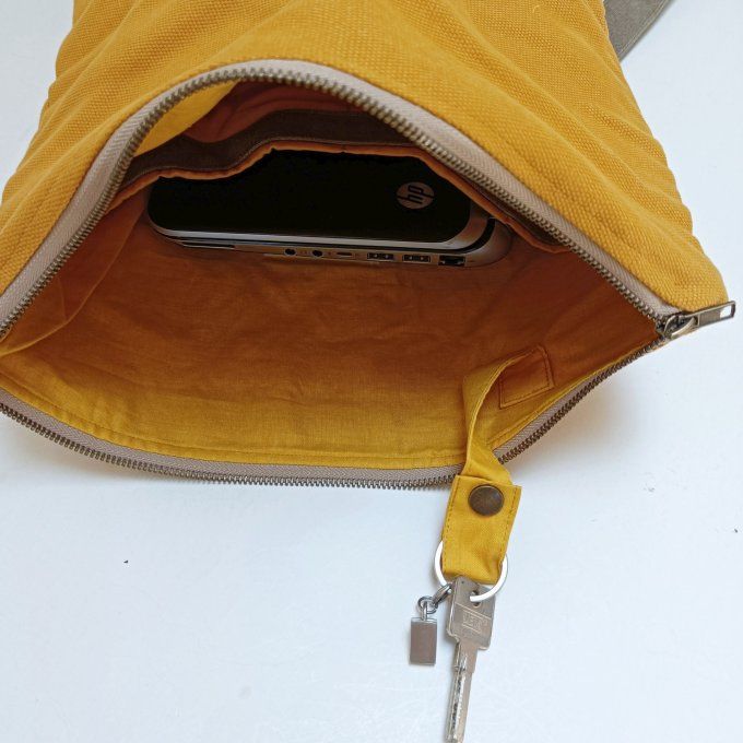 Sac à dos zip top toile coton Thèbes  safran/bronze