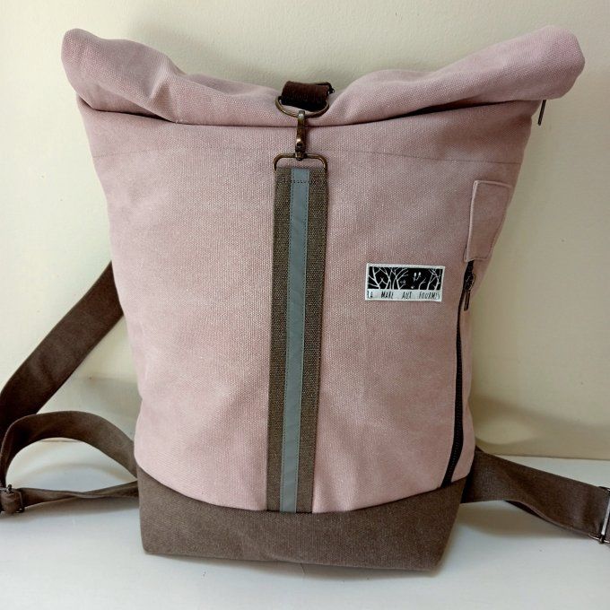 Sac à dos zip top toile Cayman jrose/taupe 