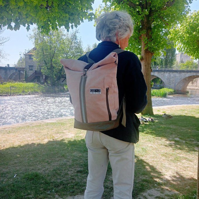 Sac à dos zip top toile Cayman jrose/taupe 