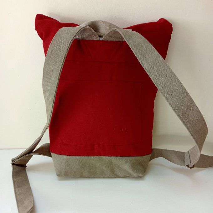 Sac à dos zip top toile coton Thèbes rouge/bronze