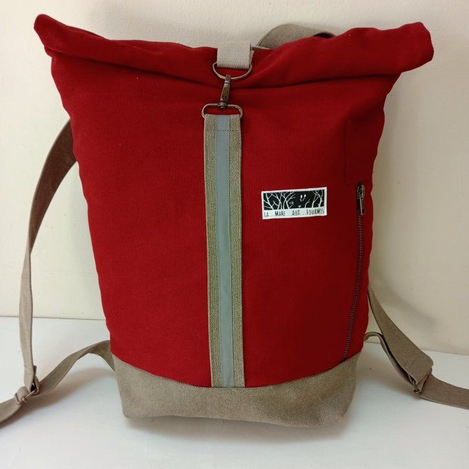 Sac à dos zip top toile coton Thèbes rouge/bronze