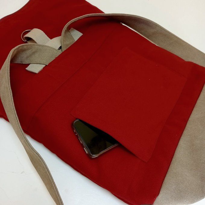 Sac à dos zip top toile coton Thèbes rouge/bronze