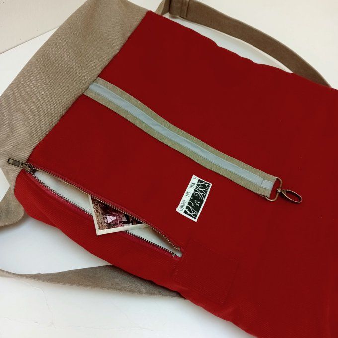 Sac à dos zip top toile coton Thèbes rouge/bronze