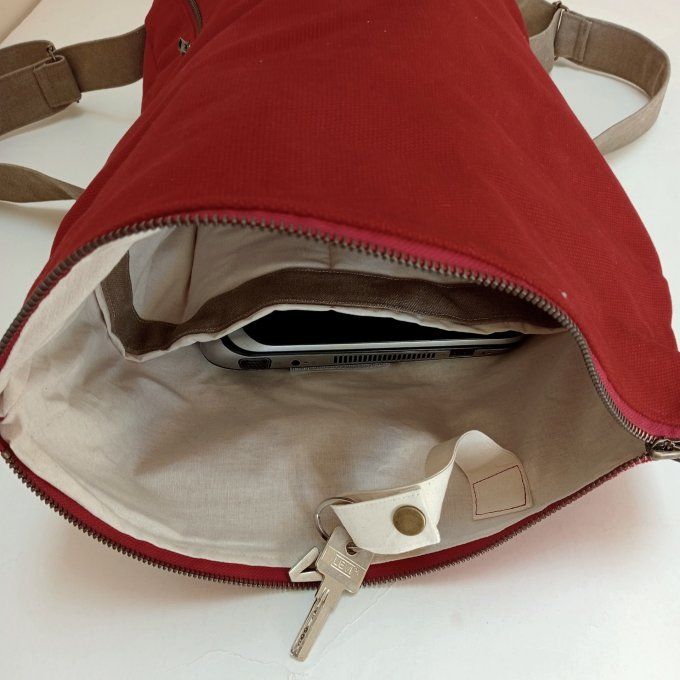 Sac à dos zip top toile coton Thèbes rouge/bronze