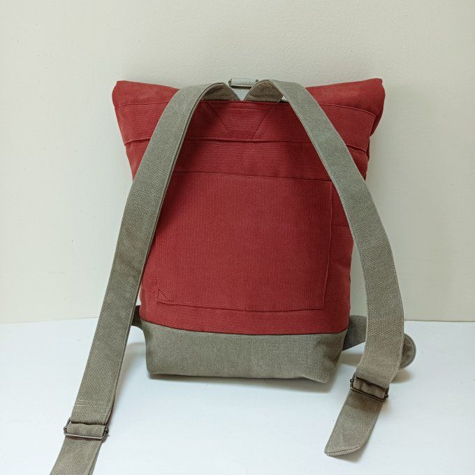 Sac à dos zip top toile coton Thèbes terra/bronze 