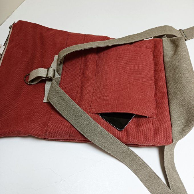 Sac à dos zip top toile coton Thèbes terra/bronze 
