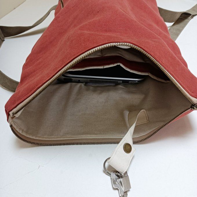 Sac à dos zip top toile coton Thèbes terra/bronze 