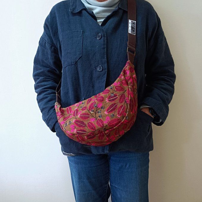 Sac demi-lune -  lin Life Style marron/rose