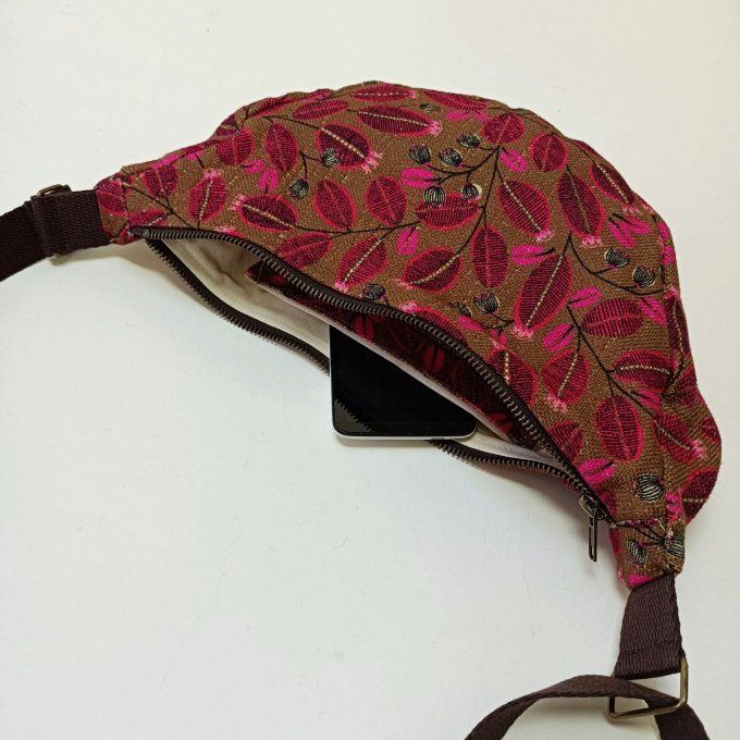 Sac demi-lune -  lin Life Style marron/rose