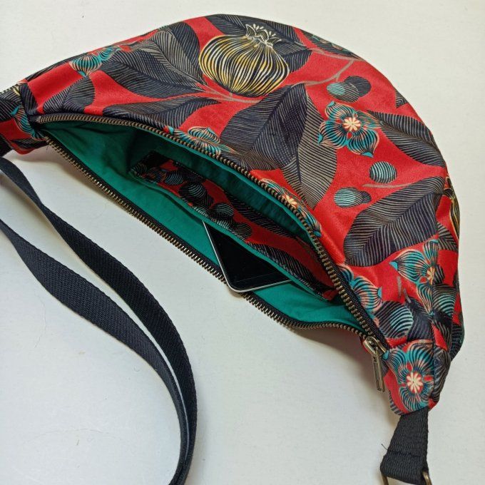 Sac demi-lune - velours Fruits du paradis -rouge/noir