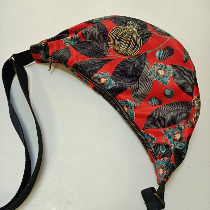 Sac demi-lune - velours Fruits du paradis -rouge/noir