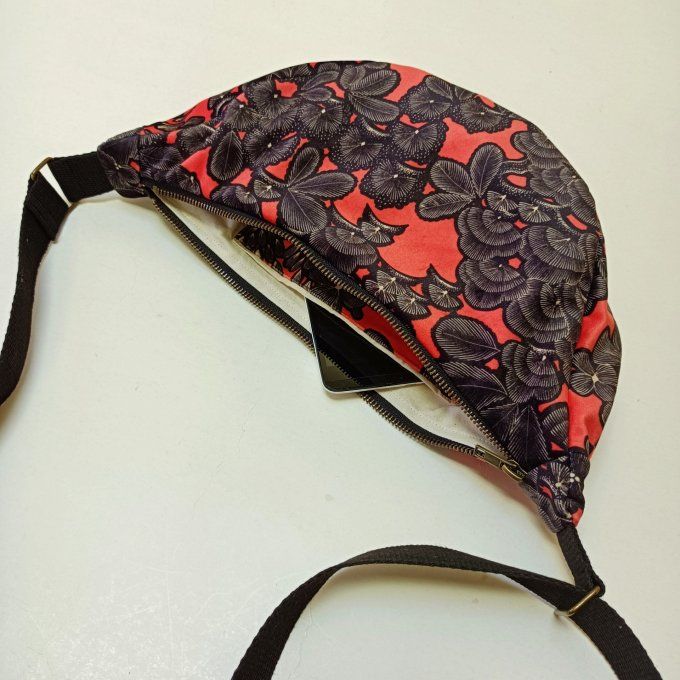 Sac demi-lune - velours Kew Garden  corail/noir